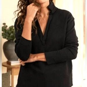 Frank & Eileen Patrick Popover Henley Triple Fleece Black Size Large